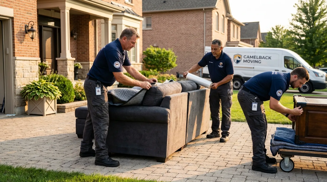 Large estate moving crew wrapping furniture in Mayer, AZ