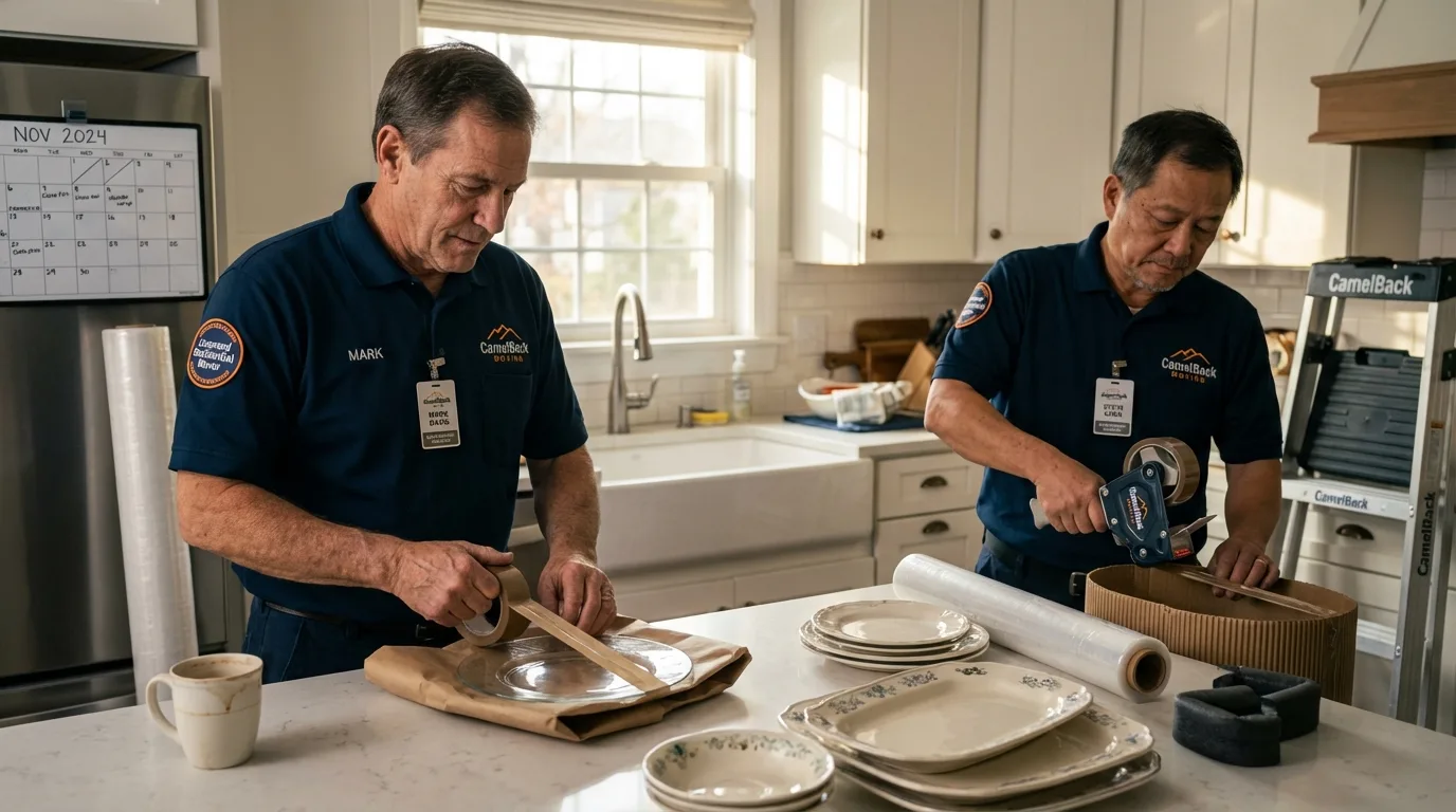 Professional crew packing kitchen dishware in Mayer, AZ